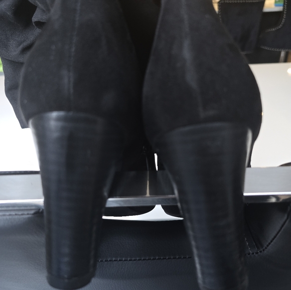 Black faux suede microfiber tall boots. - Picture 3 of 9